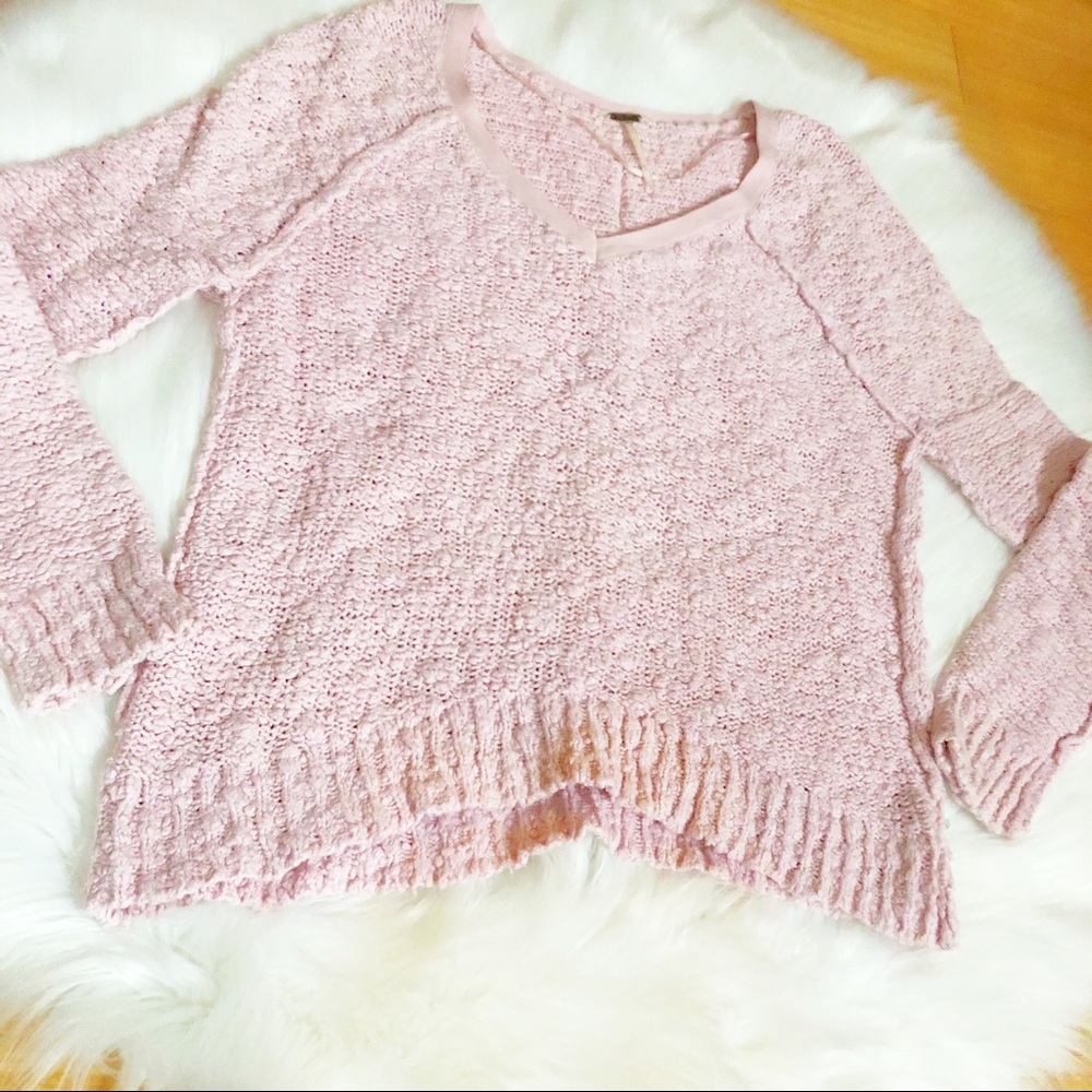 Free People Open Knit Songbird Sweater Pink XS - Picture 3 of 8